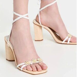 Anthropologie NEW $138 Schutz Hina Sandals 10 White Daisy Ankle Straps